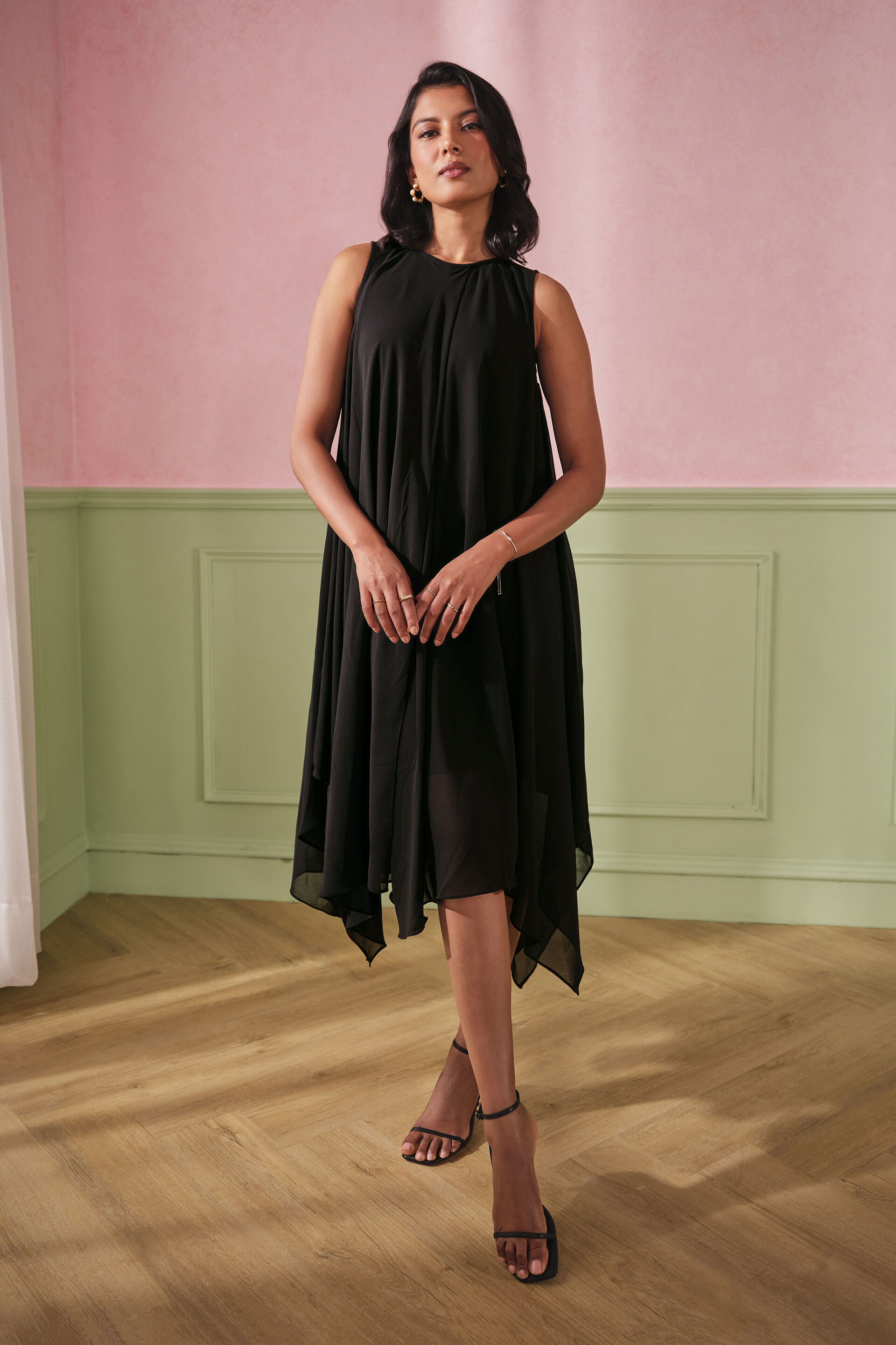 Flamenco Flared Dress, Black, image 1